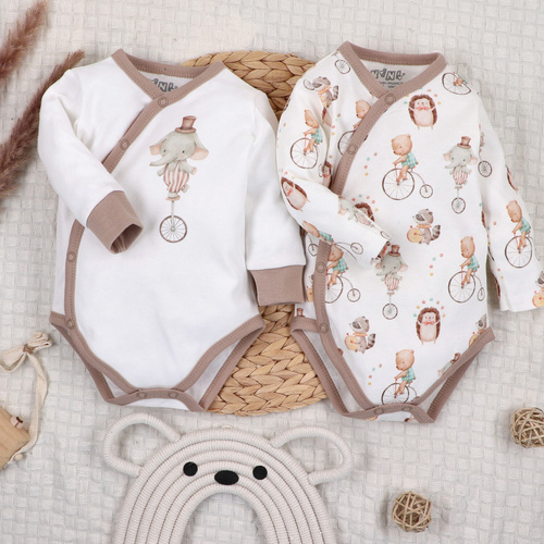 ABN-5581 Cirkusové dětské obálkové body od Nini - 100% organická bavlna, zapínání bez niklu, vyrobeno v Polsku