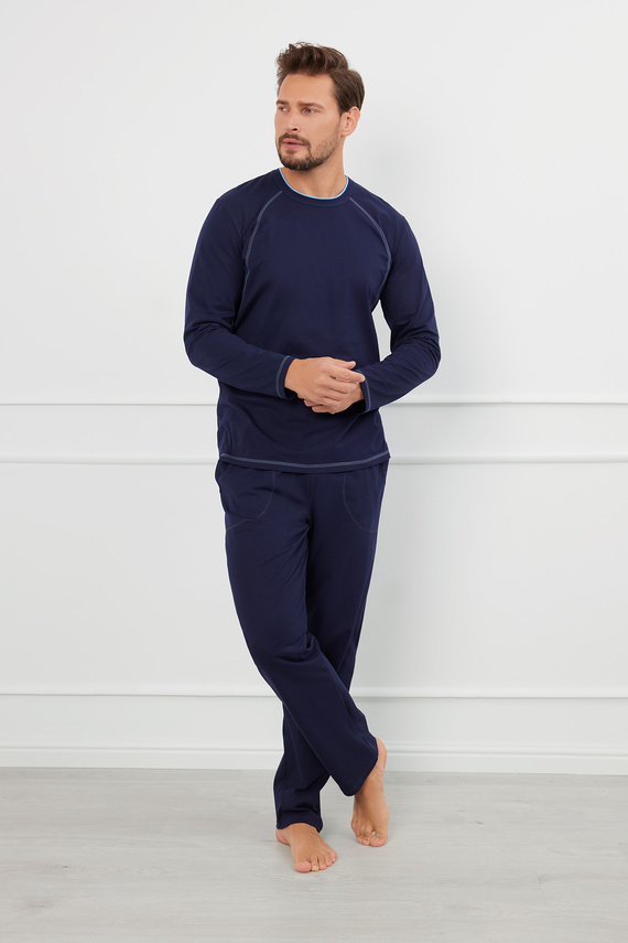 Salomon Pánské pyžamo s dlouhým rukávem, dlouhé kalhoty Italian Fashion - tmavě modrá/modrá