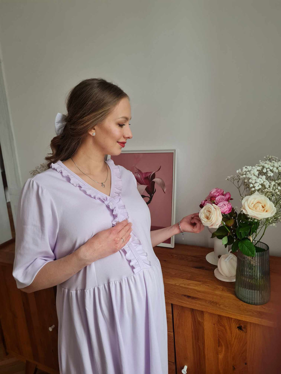 34NA Natalie Marija noční košile - 100% bavlna, těhotenská a kojící, s volánky