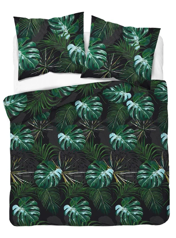 4680 A Home Satin Pościel satynowa liście Detexpol czarny