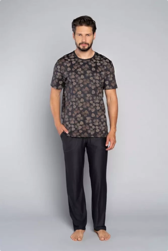 Pinus Pyžamo pánské s krátkým rukávem, dlouhé kalhoty Italská móda - potisk/grafit