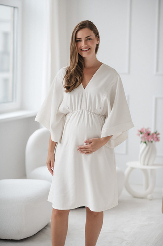 Mama Zen Milk&Love krémové těhotenské a kojící šaty - kimono se zipy, modal