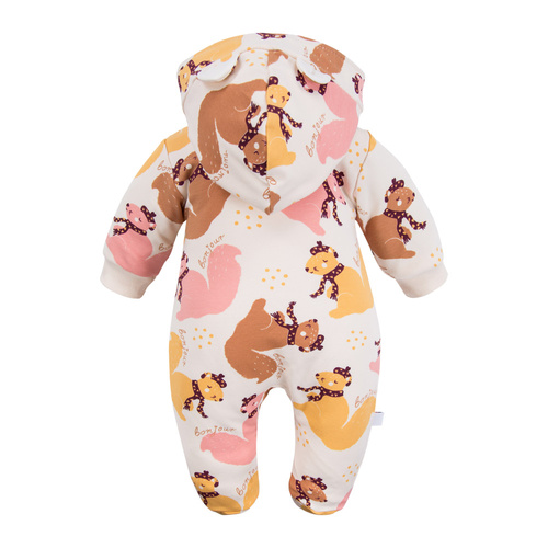 Dětská tepláková souprava Fluffy Tails Eevi - ecru, s nožičkami a kapucí, podzimní potisk