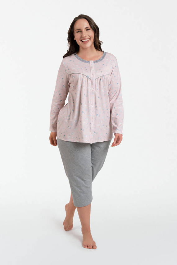 Daniela Dámské pyžamo s dlouhým rukávem, 3/4 kalhoty Italská móda - potisk/melanžová barva