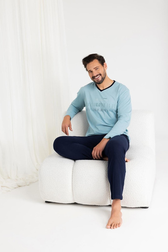 Regina 495 -mořské pánské bavlněné pyžamo s dlouhými rukávy, klasický střih