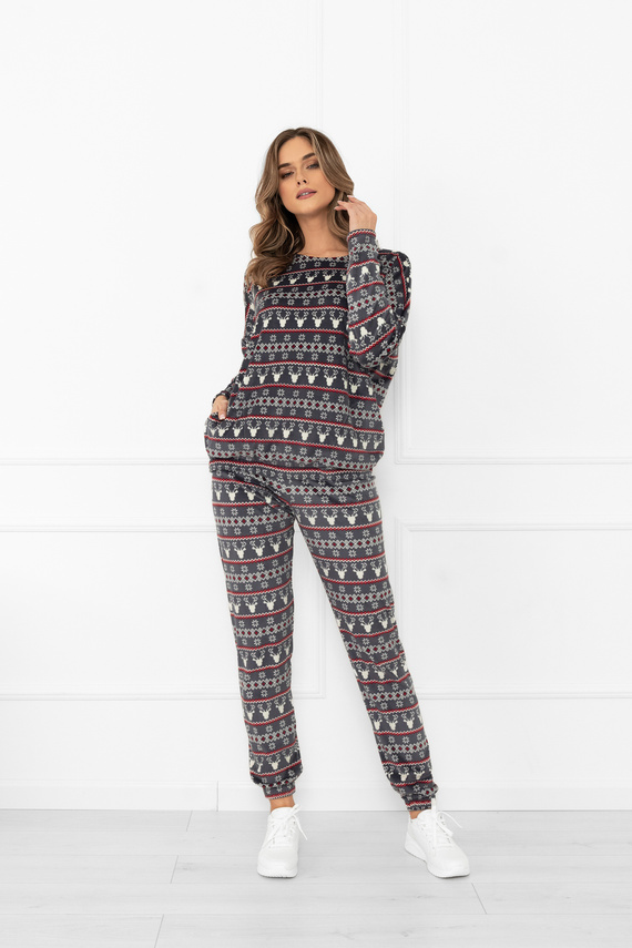 Dámská souprava Navara - fleecová souprava s vánočním vzorem se soby Italian Fashion - grafitová