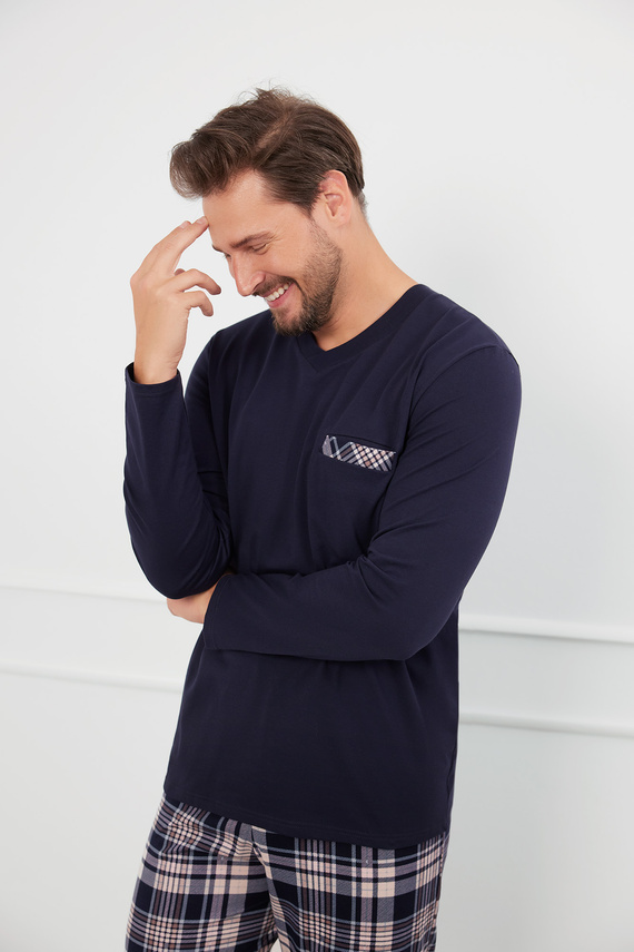 Edwin Pánské pyžamo s dlouhým rukávem a dlouhými kalhotami Italian Fashion - tmavě modrá/potisk
