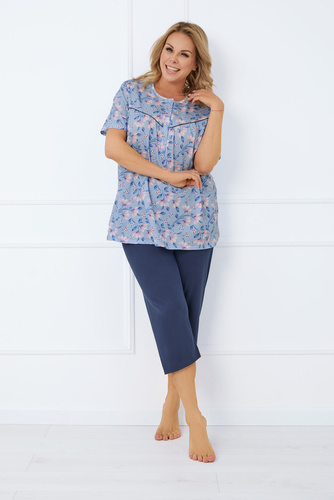 Facelia Dámské pyžamo s krátkým rukávem, 3/4 kalhoty Italská móda - potisk/zelená