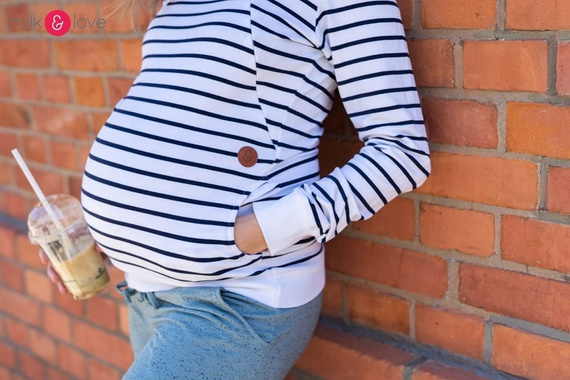 Milk Please bluza do karmienia Milk&Love z kapturem w granatowo-białe paski