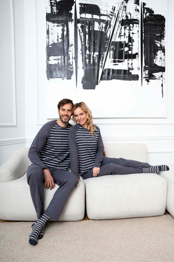 Lars Pánské pyžamo s dlouhým rukávem, dlouhé kalhoty Italian Fashion - grafitový/grafitový potisk