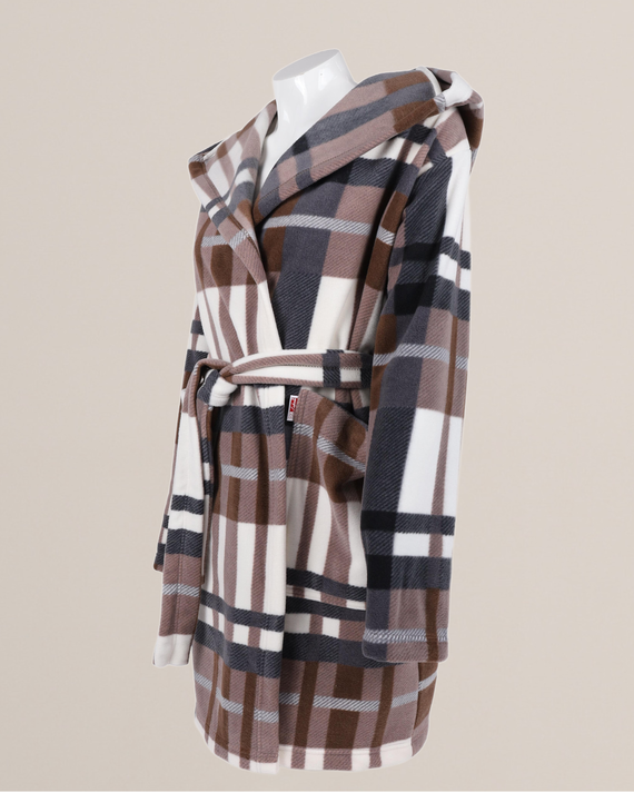 031 De Lafense županová přikrývka - hřejivý fleecový dámský župan Super Cozy, hnědý