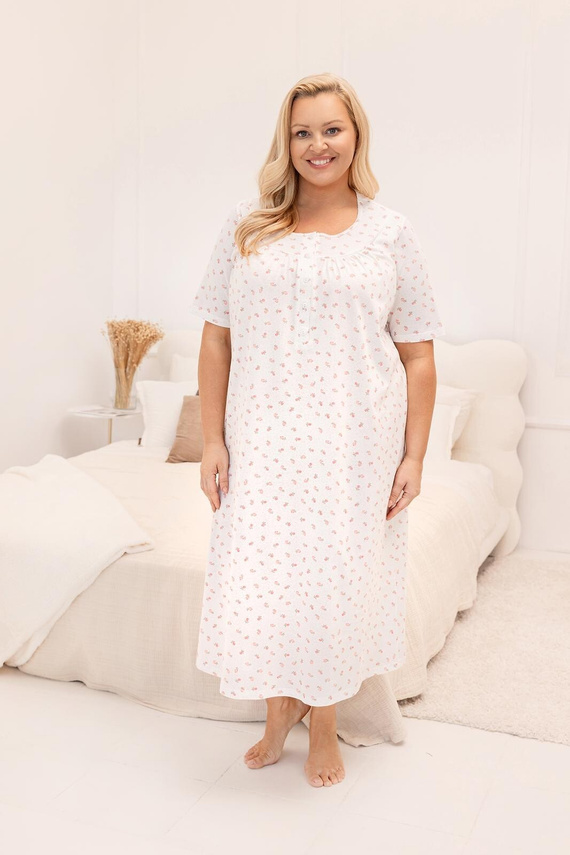 019 Regina Růžová noční košile - dlouhá, bavlněná, s výstřihem na knoflíky