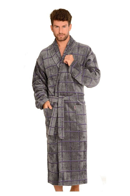 803 / 819 Pánský froté župan Twin Forex - šedý s fialovou kostkou (šedý kostkovaný)