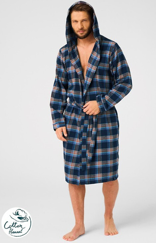 MGL 431 Pánský župan Key jeans - kostkovaný, měkký, šálový límec