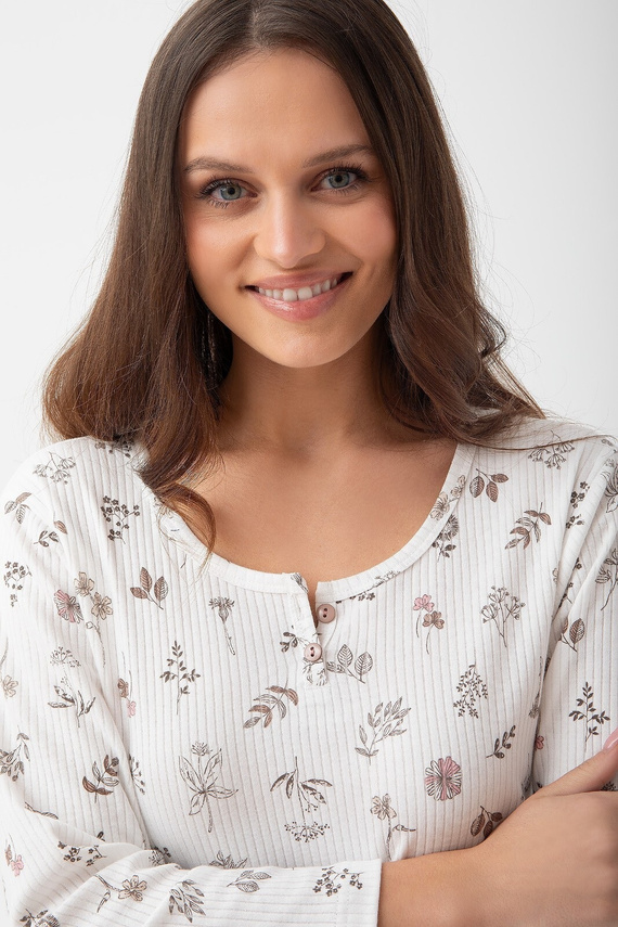 271 Noční košile Luna ecru - žebrovaná bavlna, 7/8 rukáv, pohodlí a styl