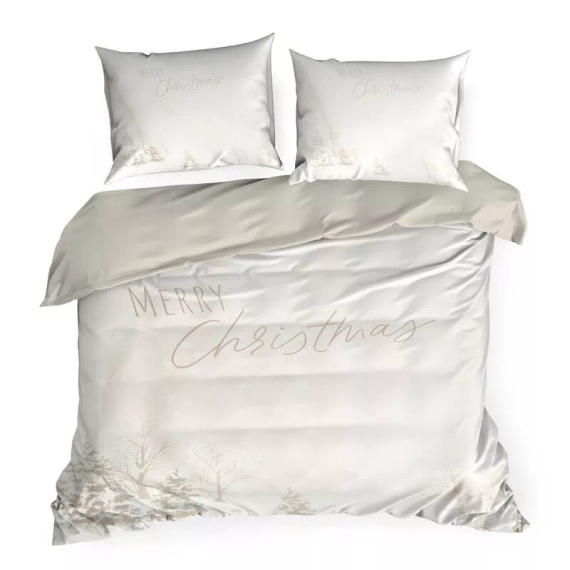 Vánoční povlečení se sněhovými vločkami v bílé zimní krajině z mikrovlákna Eurofirany - měkké, lehké a snadno udržovatelné, se zapínáním na zip
