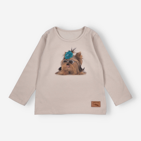 KAR-3004 Dívčí halenka s dlouhým rukávem Lagarto Verde beige - stylová, bavlna, polská výroba