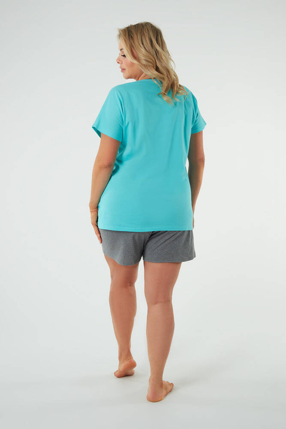 Selfie Dámské pyžamo s krátkým rukávem, šortky Italian Fashion - tyrkysová/melanžová