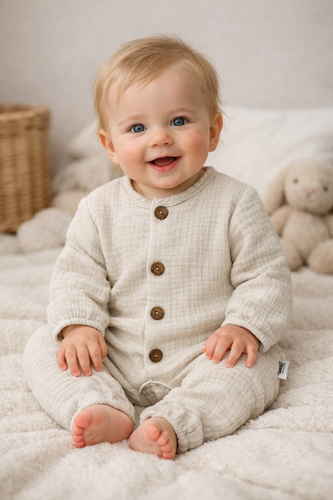 Mušelínový župan Just Muslin 02235BE Makoma beige - lehký, prodyšný, 100% bavlna