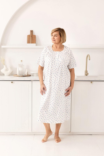 019 Regina Noční košile modrá - dlouhá, bavlněná, s výstřihem na knoflíky