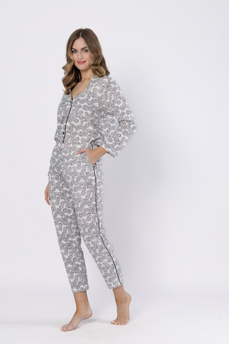 1609 Bronia Leveza pyžamo černé - klasické, zapínání na knoflíky, dlouhý rukáv