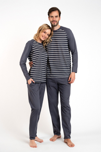 Oda Dámské pyžamo s dlouhým rukávem a dlouhými kalhotami Italian Fashion - grafitový/grafitový potisk