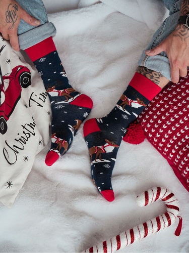 1290-035 Reindeer with Harness pánské vánoční ponožky Milena navy blue