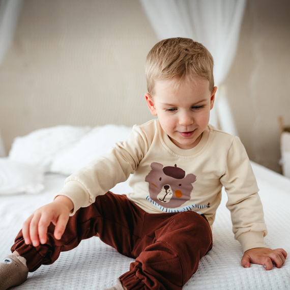 Mikina Beary Cool Eevi - světle béžová, bavlna, potisk medvídků