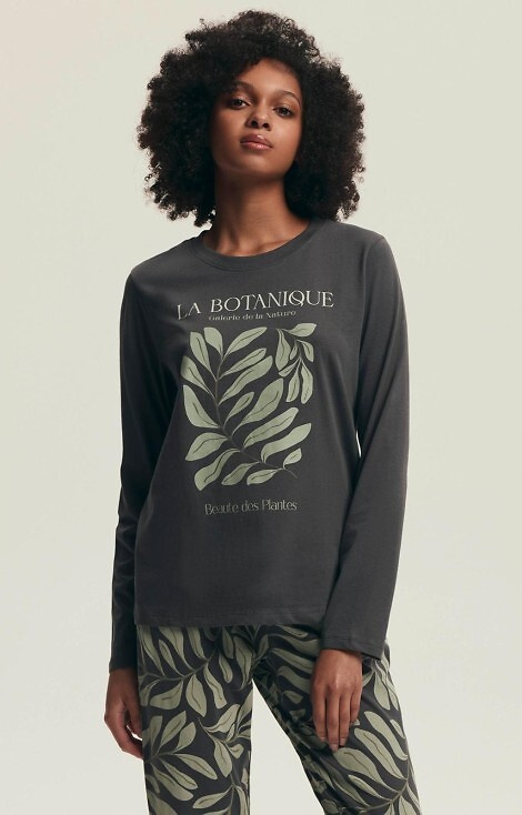 43685 Danna Dámské pyžamo Henderson šedé - bavlna, botanický potisk