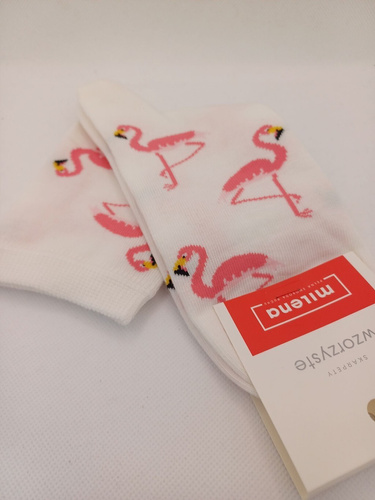 0200-176 Dámské ponožky Milena - barevní plameňáci - ecru