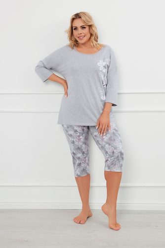 Ibena Dámské pyžamo s 3/4 rukávem, 3/4 kalhoty Italian Fashion - melanž/potisk