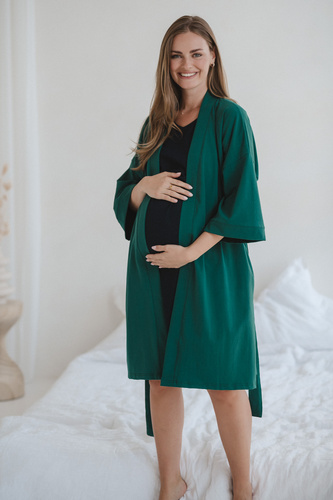 Těhotenský župan Milk&Love bottle green - bavlna s elastanem, pohodlný, rukáv 7/8