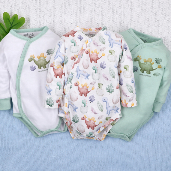 ABN-5562 Dino Explorer Envelope body Nini white | Organická bavlna pro novorozence