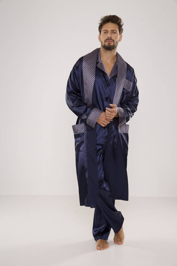 939 Pánské saténové pyžamo - tmavě modré
