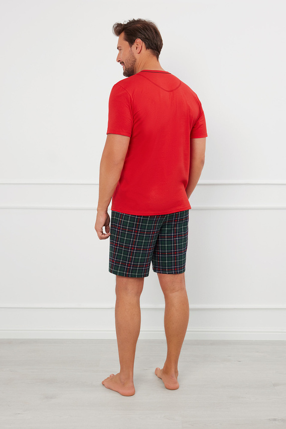 Fogo Pánské pyžamo s krátkým rukávem, šortky Italian Fashion - červená/potisk