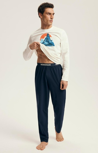 43475 Loji Pánské pyžamo Henderson Core white - bavlněný komplet s horským potiskem