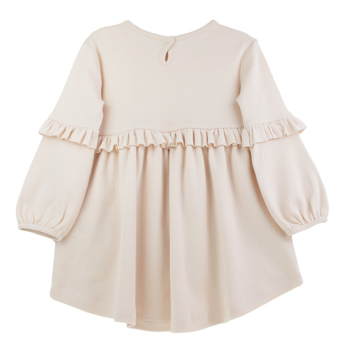 141973 Nicol šaty s dlouhým rukávem - béžové, bavlněné, s volánky