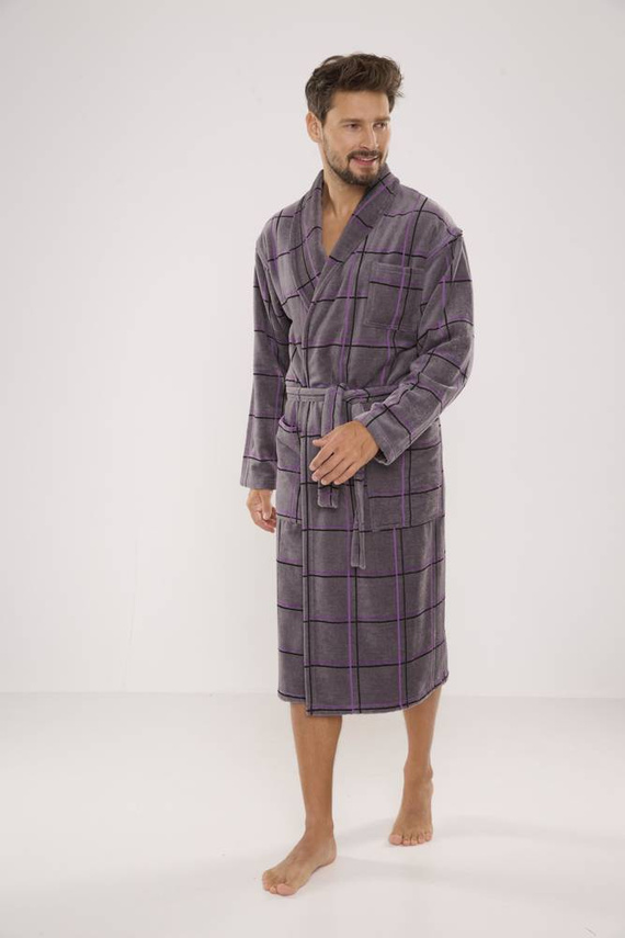 803 / 819 Pánský froté župan Twin Forex - šedý s fialovou kostkou (šedý kostkovaný)