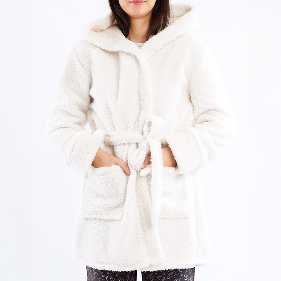 Igrid Dámský župan Sorbetto - bílý, huňatý s kapucí s medvídkem