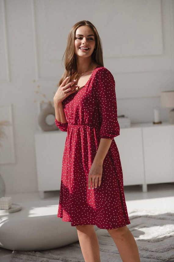 Lovely Dress Midi sukienka ciążowa i do karmienia rękaw 3/4 Milk&Love czerwona w groszki