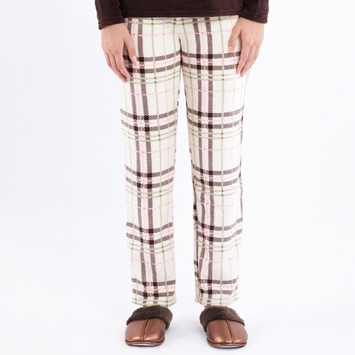 Hnědé pyžamo Liliana Sorbetto - hřejivý kostkovaný fleece s výšivkou