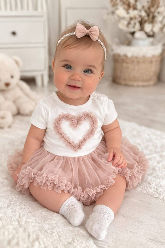 Body šaty Mia Bambarillo pro miminko s tylovou sukní elegantní beige