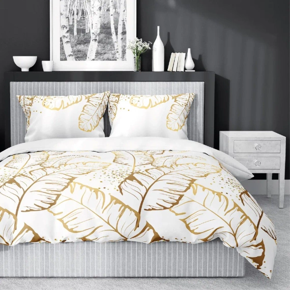 4681 B Home Satin Pościel satynowa liście Detexpol biały