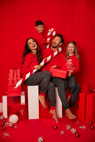 Foggia Dámské pyžamo s dlouhým rukávem a dlouhými kalhotami Italian Fashion - červená/potisk