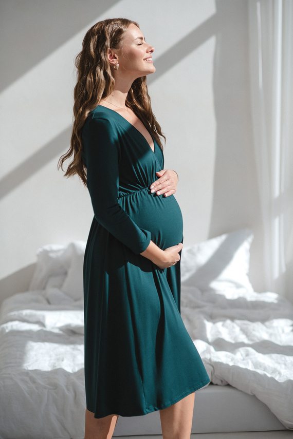 Star Light Těhotenská a kojící bambusová noční košile 7/8 Milk&Love bottle green - prodyšná, pro nemocnici, pohodlné kojení