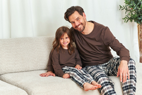 7335 Dětské pyžamo Doctor Nap - bavlna a flanel, unisex, hnědý kostkovaný vzor