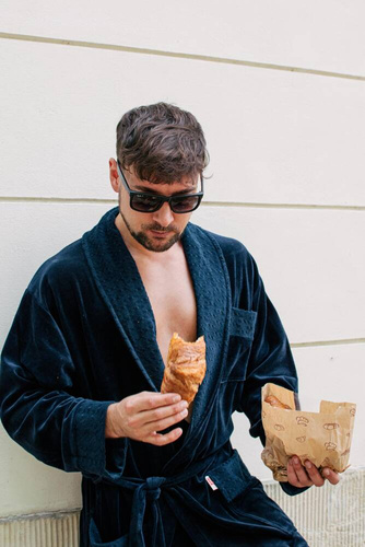 712 Velurový pánský župan De lafense - tmavě modrý