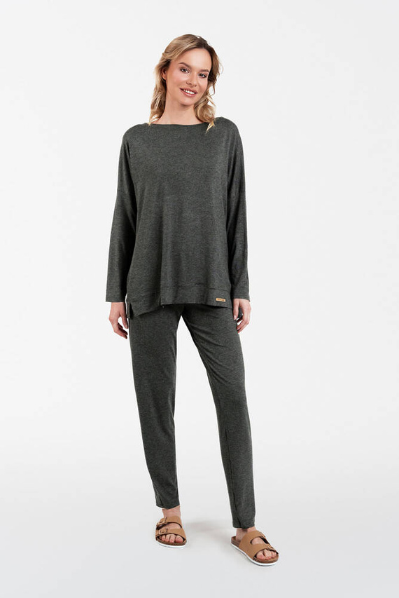 Akord Dámský komplet dlouhý rukáv, dlouhé kalhoty Italian Fashion - tmavý melír