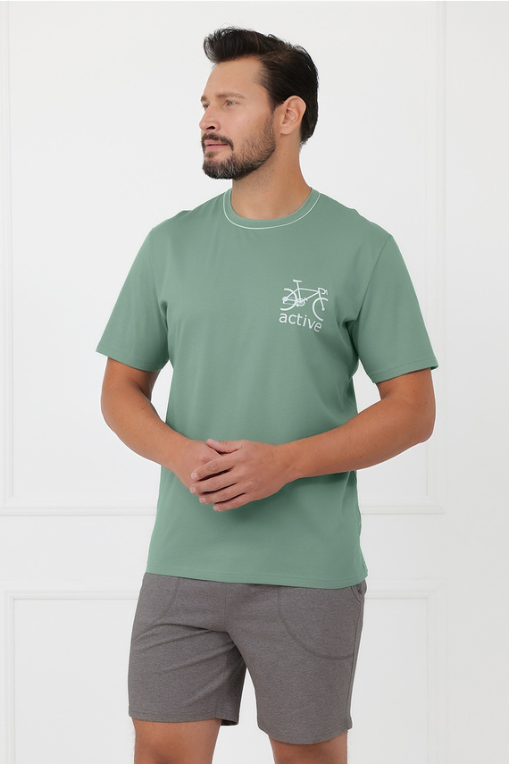 Pánská bavlněná pyžama Active Italian Fashion krátké kolo šalvěj