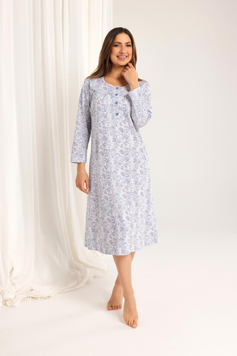 Dámská noční košile Regina 017 modrá - bavlněná, s dlouhým rukávem, pohodlná a klasická